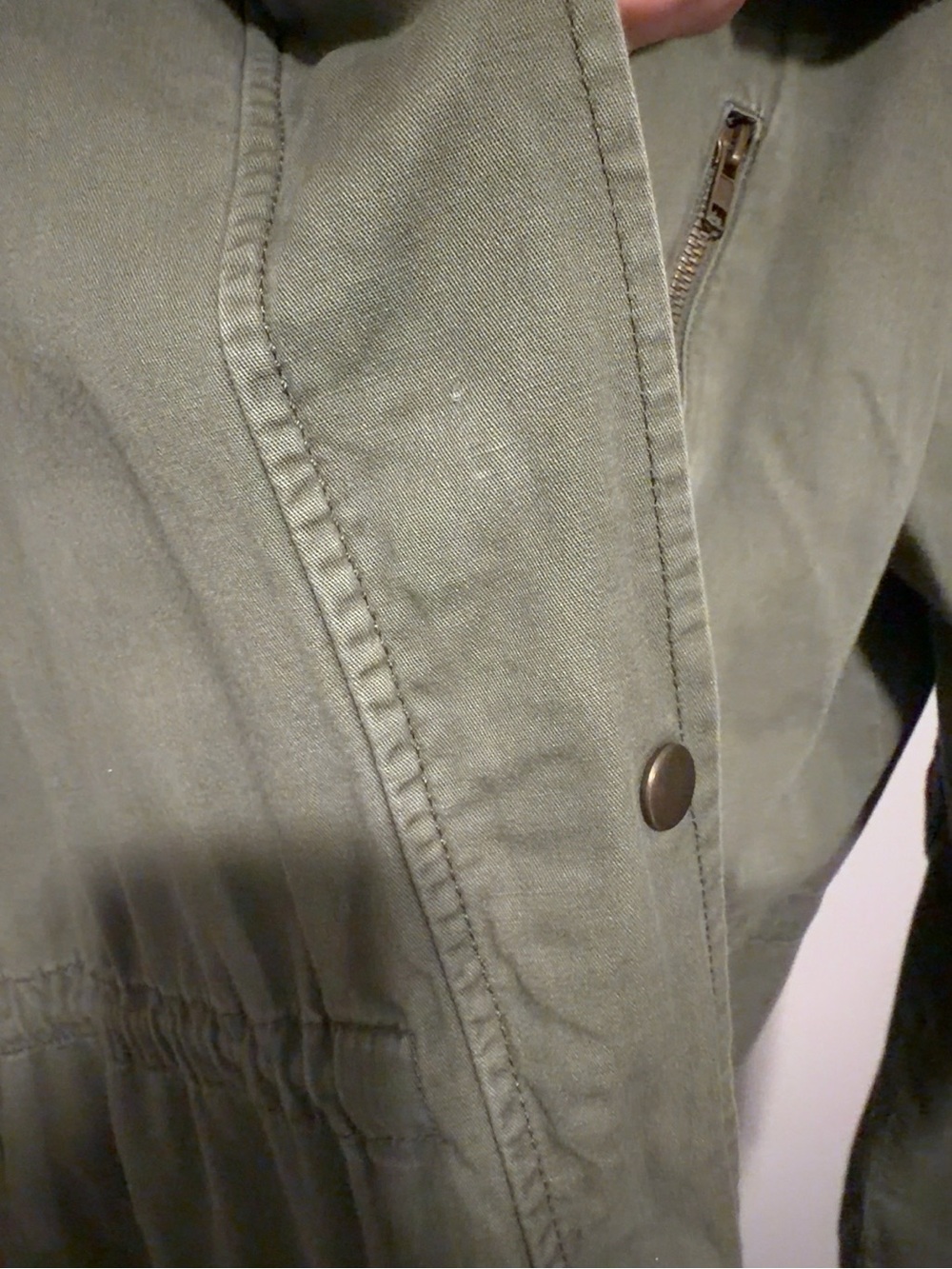 Mine Olive Green Utility Anorak Jacket Plaid Lined Hood Women’s Large - Picture 6 of 7